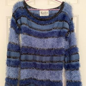 Blue combination metallic knit sweater